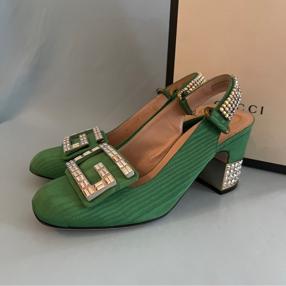 Rare Gucci Green Moire & Crystal Slingback heels 36.5 - Picture 7 of 12